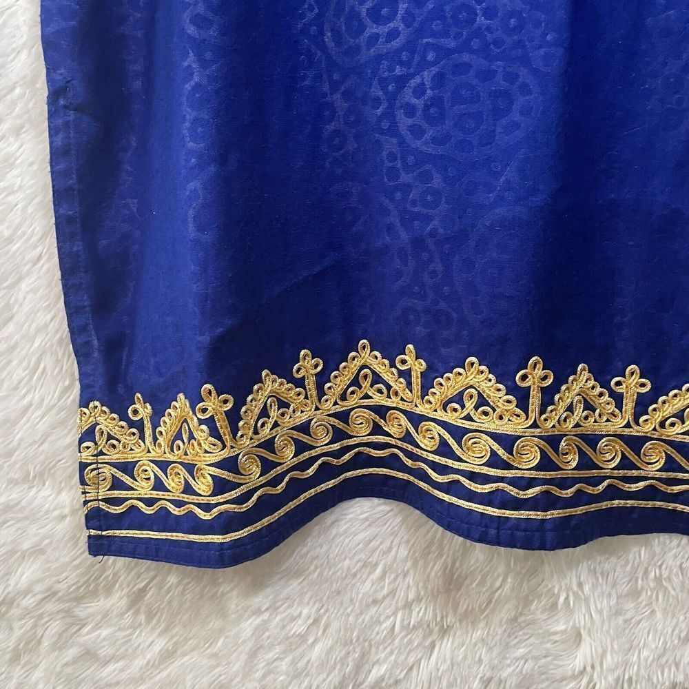 Vintage Embroidered Kaftan Kurti Royal Blue With Gold Scoop Neck - Picture 5 of 14